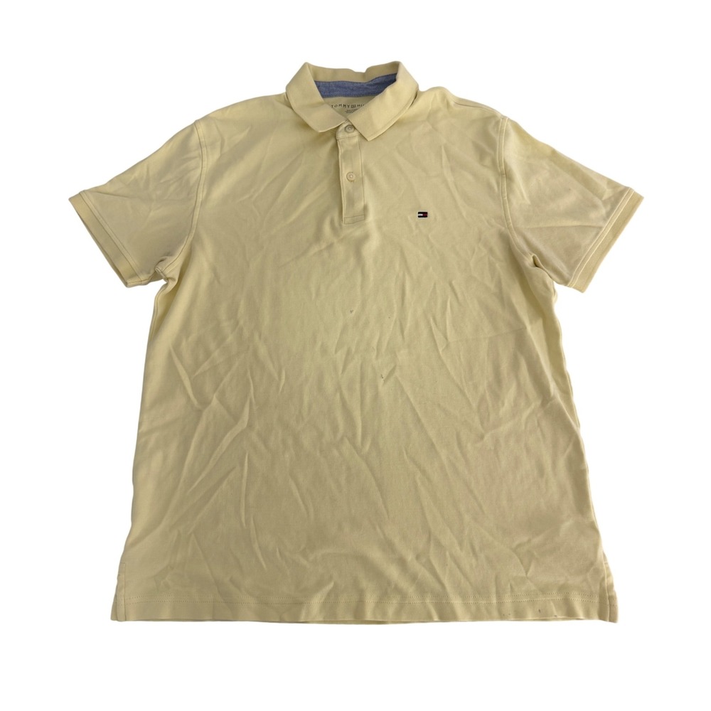 Tommy Hilfiger Polo Shirt Mens Large Short Sleeve Embroidered Logo Yellow Casual